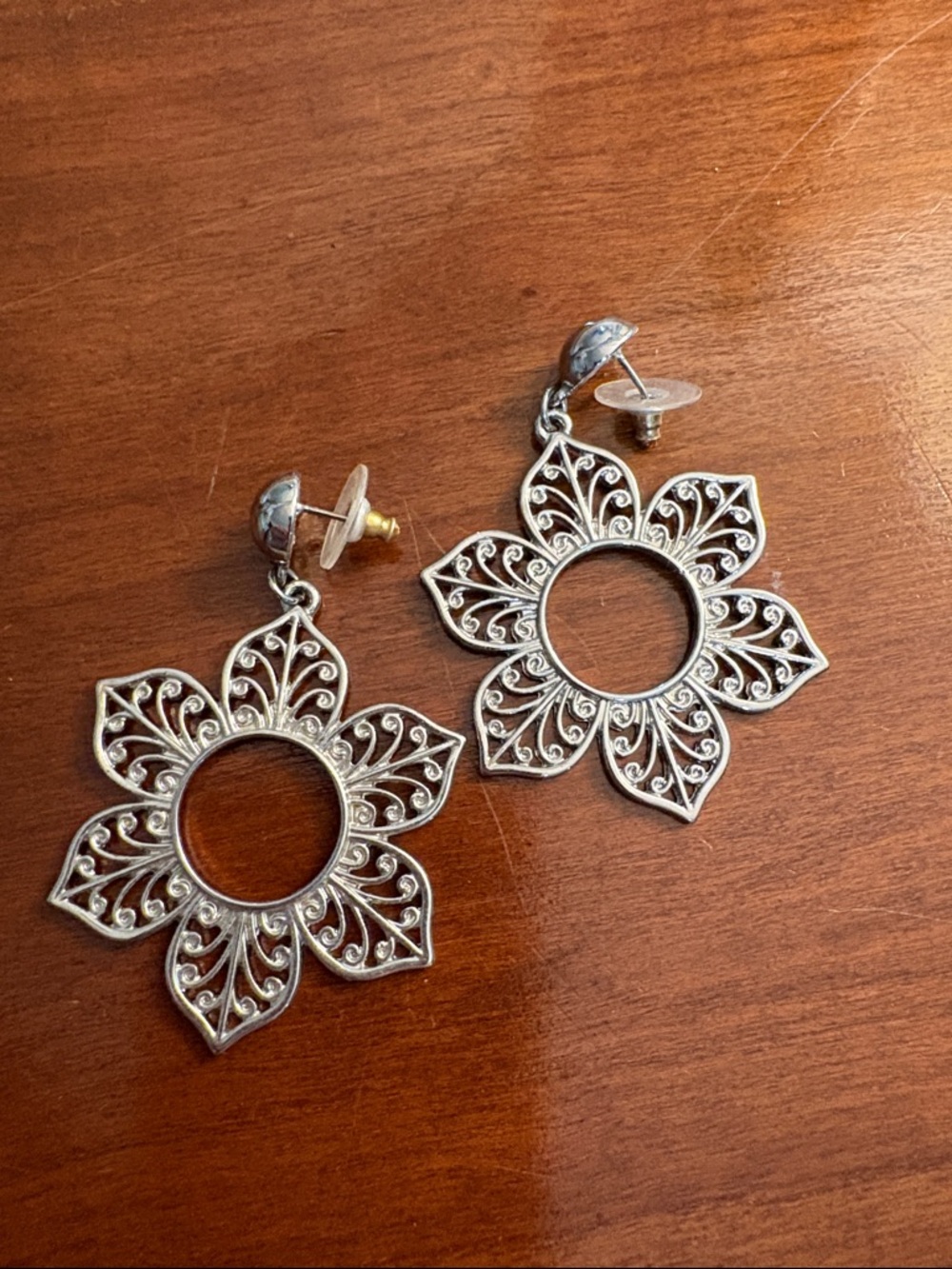 Silver Floral Filigree Drop Earrings - Women Jewelry